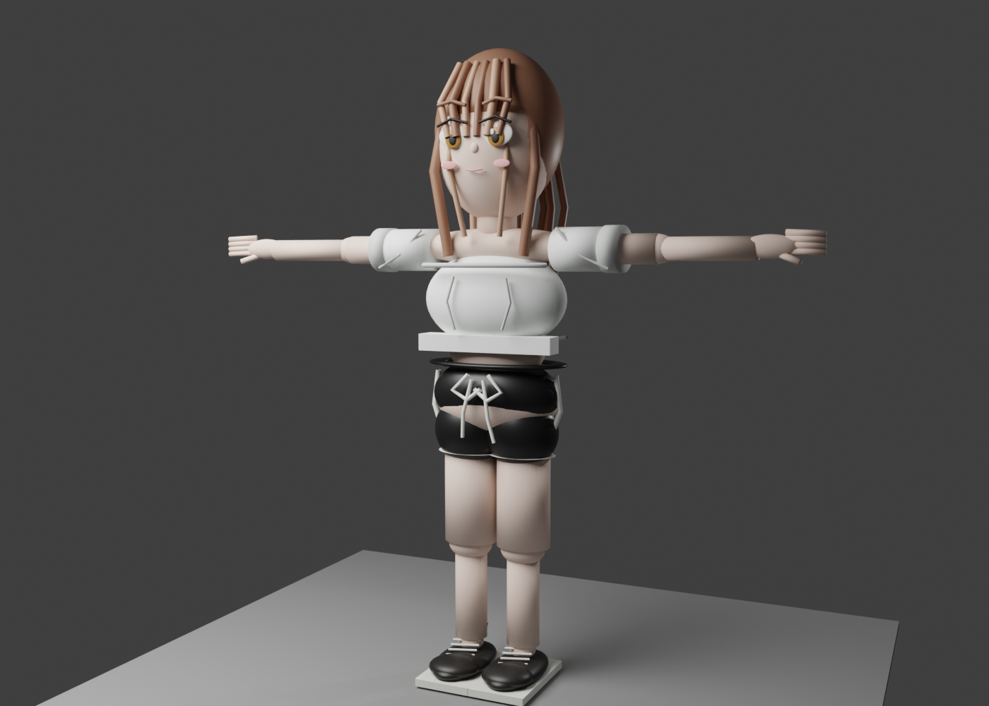 Anime girl casual outfit six-view reconstruction render