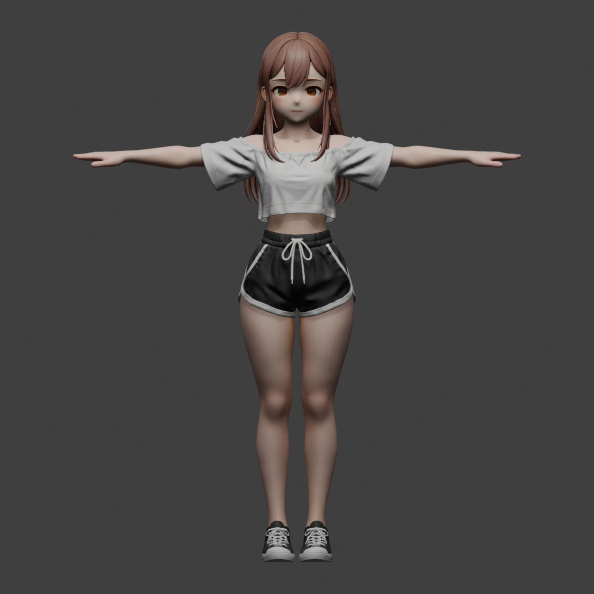 Anime girl casual outfit front orthographic input
